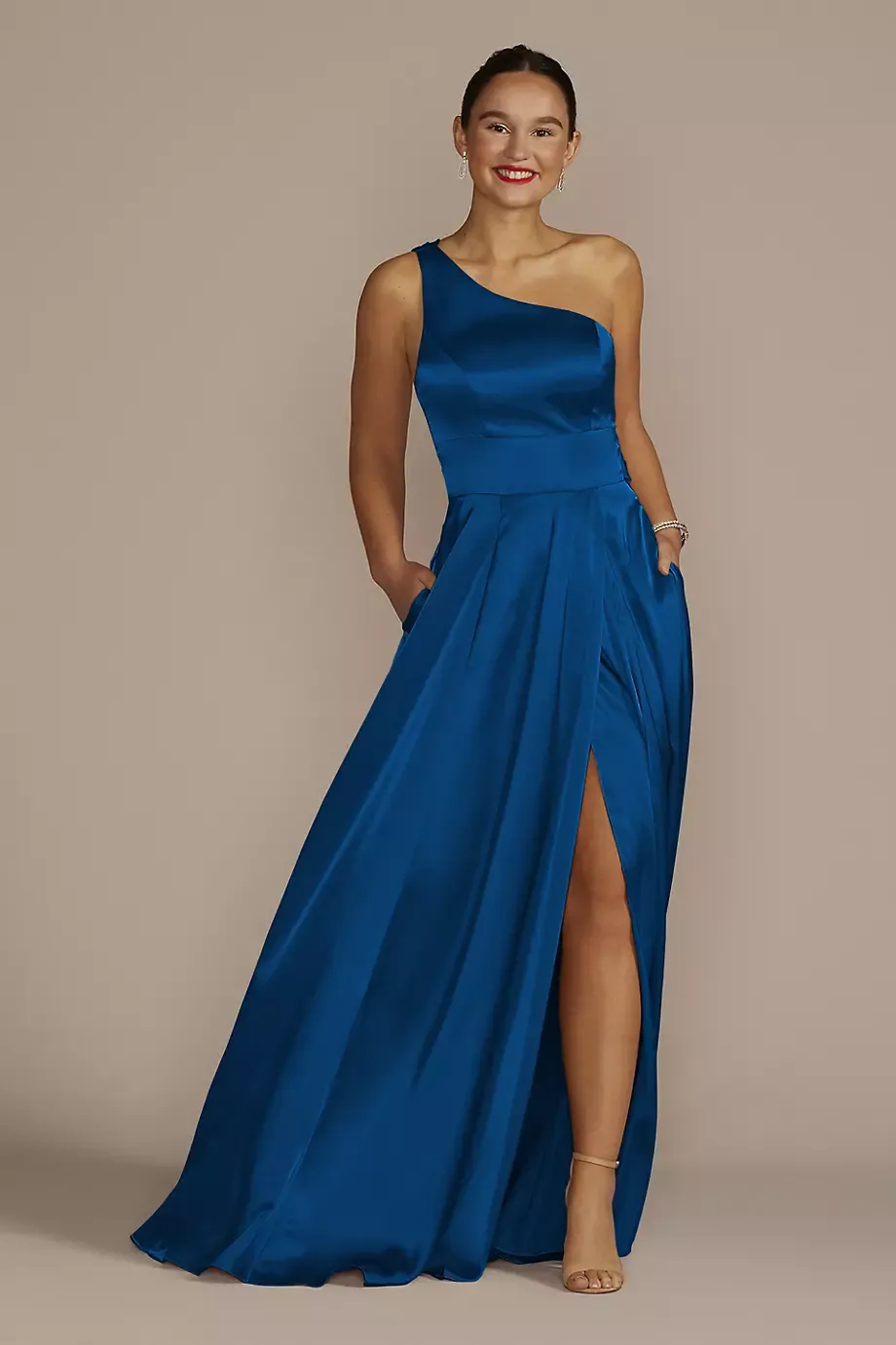 Galina Signature One-Shoulder Draped Charmeuse Dress in Sapphire Size: 24 David's Bridal
