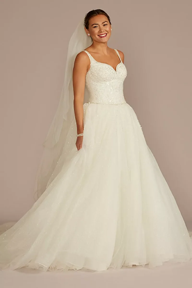 As Is Sweetheart Beaded Ball Gown Wedding Dress in Ivory Size: 8 David's Bridal