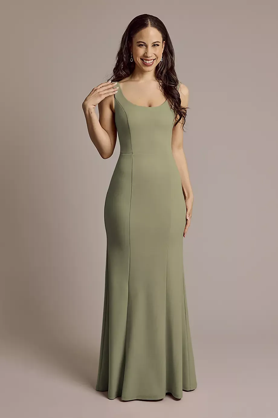 Celebrate DB Studio Crepe Tank Mermaid Dress With Back Knot in Eucalyptus Size: 14 David's Bridal