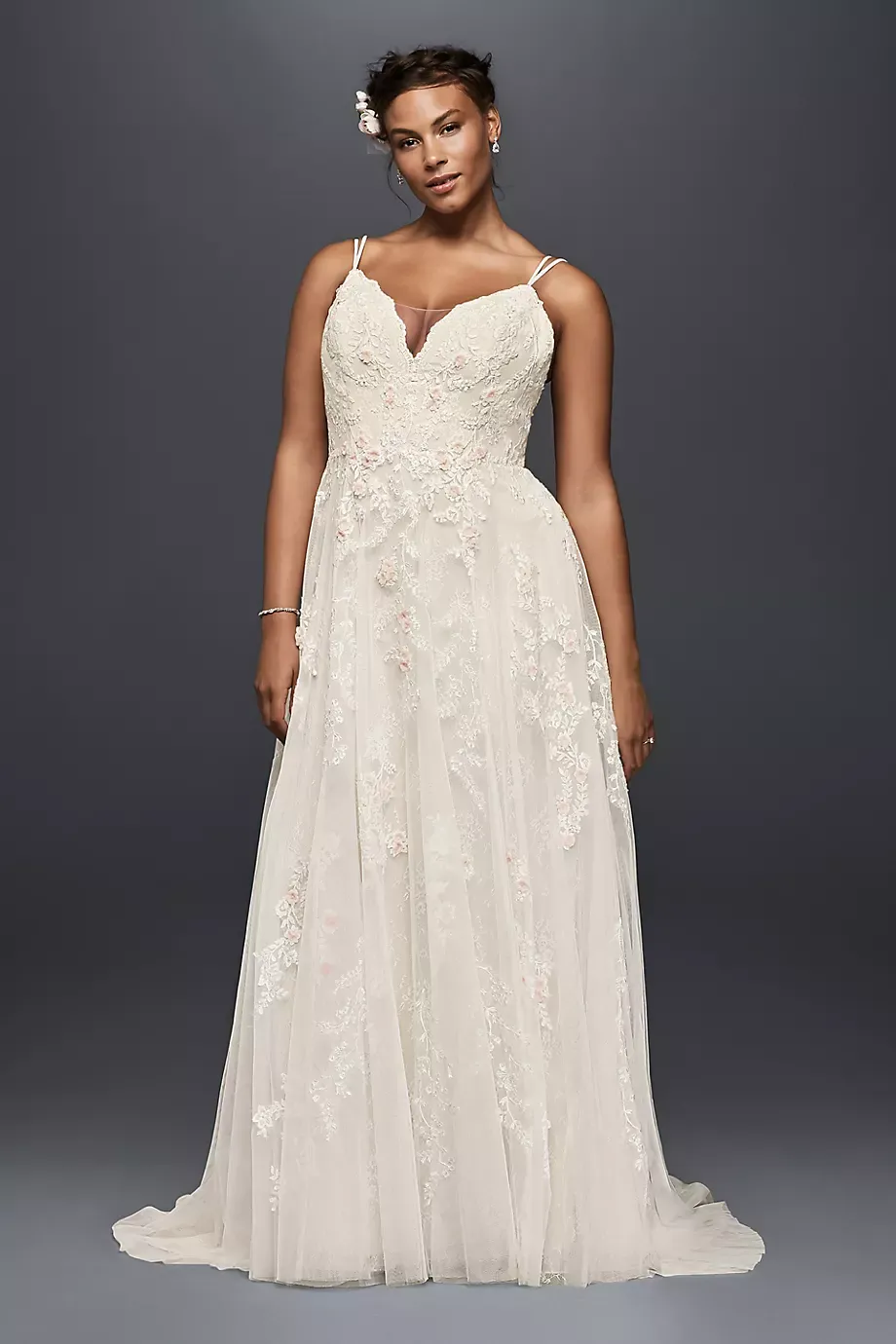 As-Is Scalloped A-Line Plus Size Wedding Dress in Ivory/Champagne Size: 16W David's Bridal