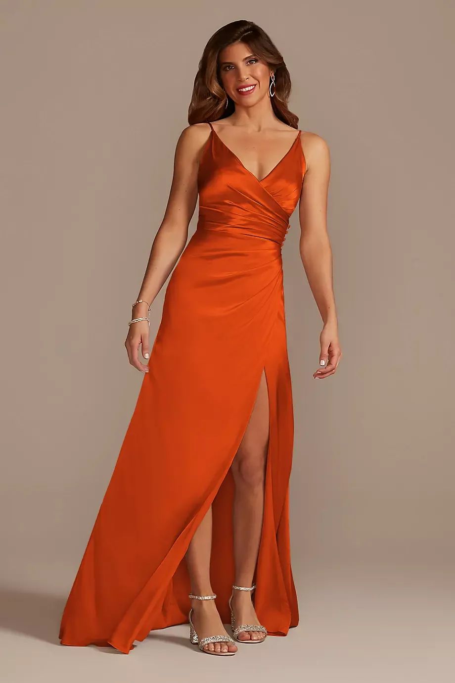 Galina Signature Charmeuse Draped Strappy Dress in Sienna Size: 16 David's Bridal