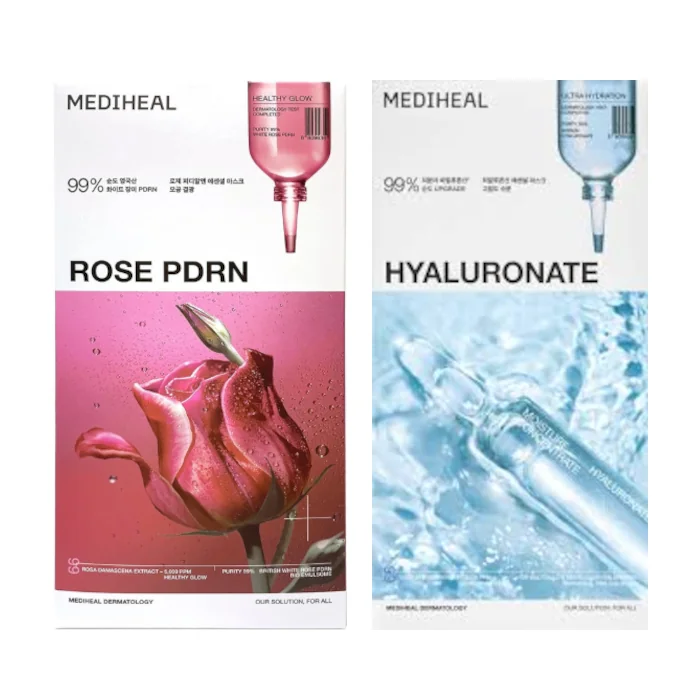 Mediheal - Rose PDRN Essential Mask - 10pcs & Hyaluronate Essential Mask Sheet - 10pcs Set