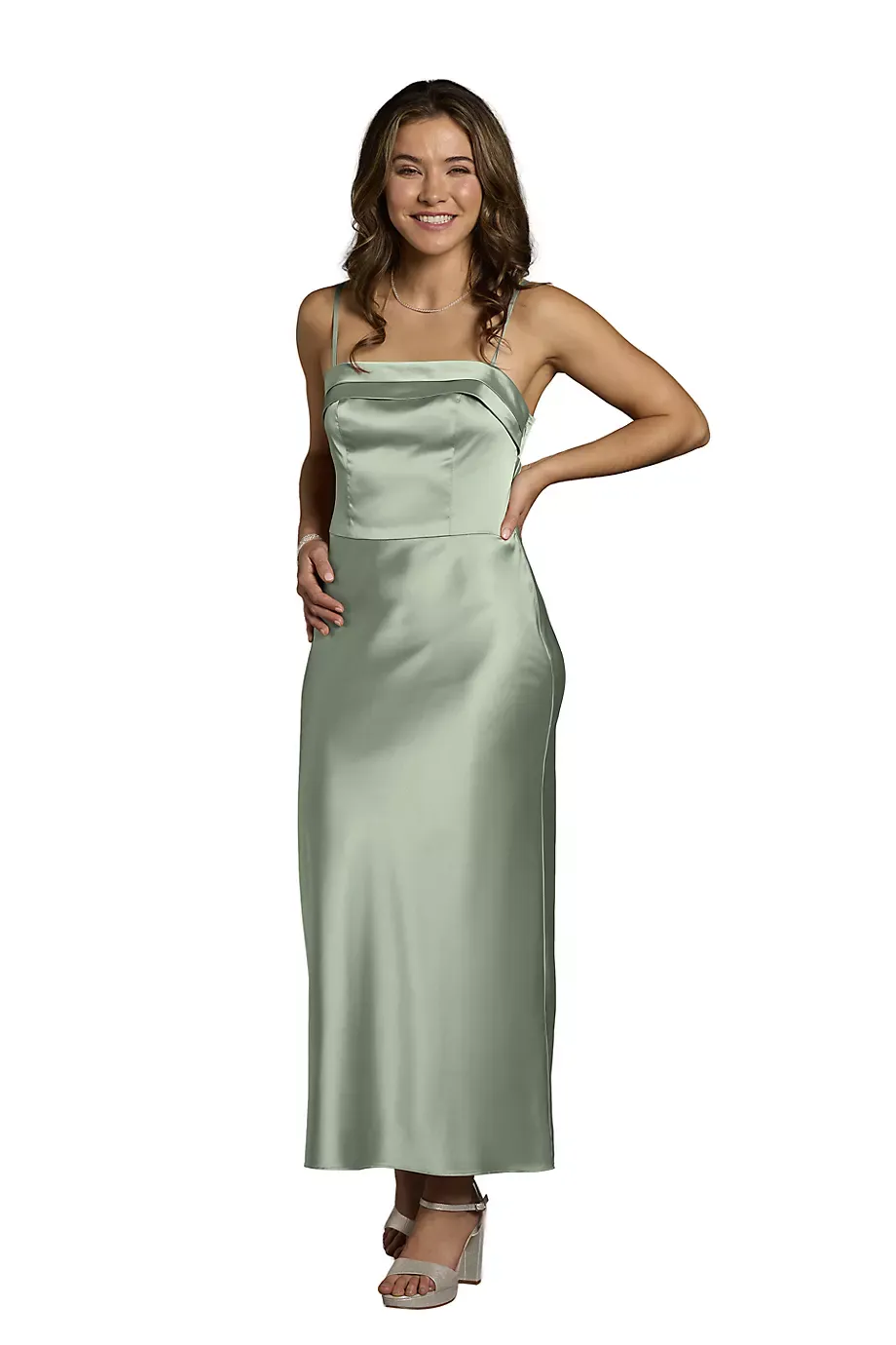 The Edit By DB Studio Charmeuse Spaghetti Strap Sheath Dress in Dusty Sage Size: 16 David's Bridal