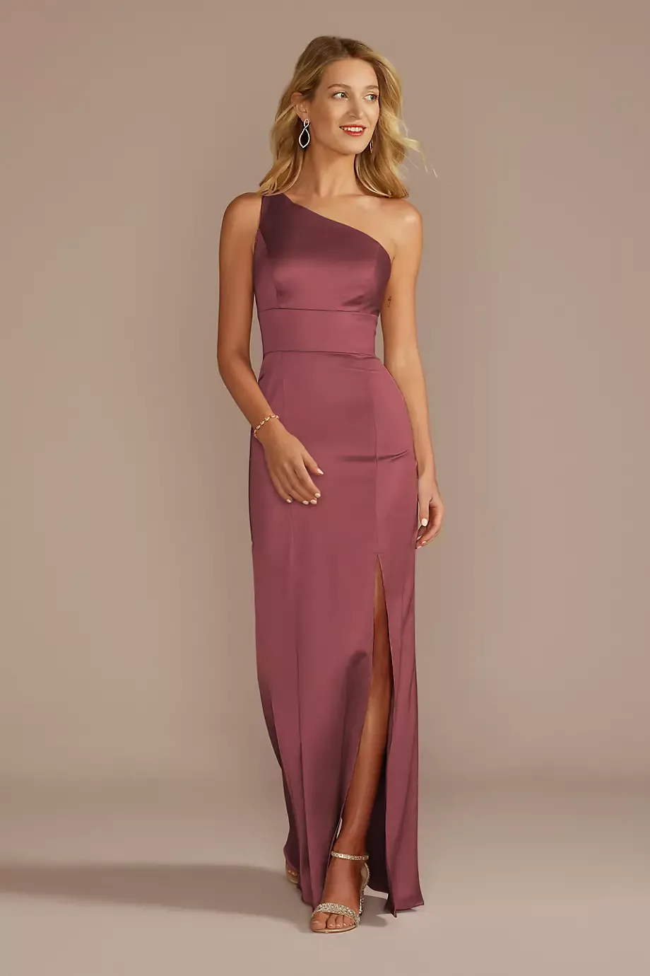 Celebrate DB Studio Stretch Satin One-Shoulder Sheath Dress in Chianti Size: 20 David's Bridal