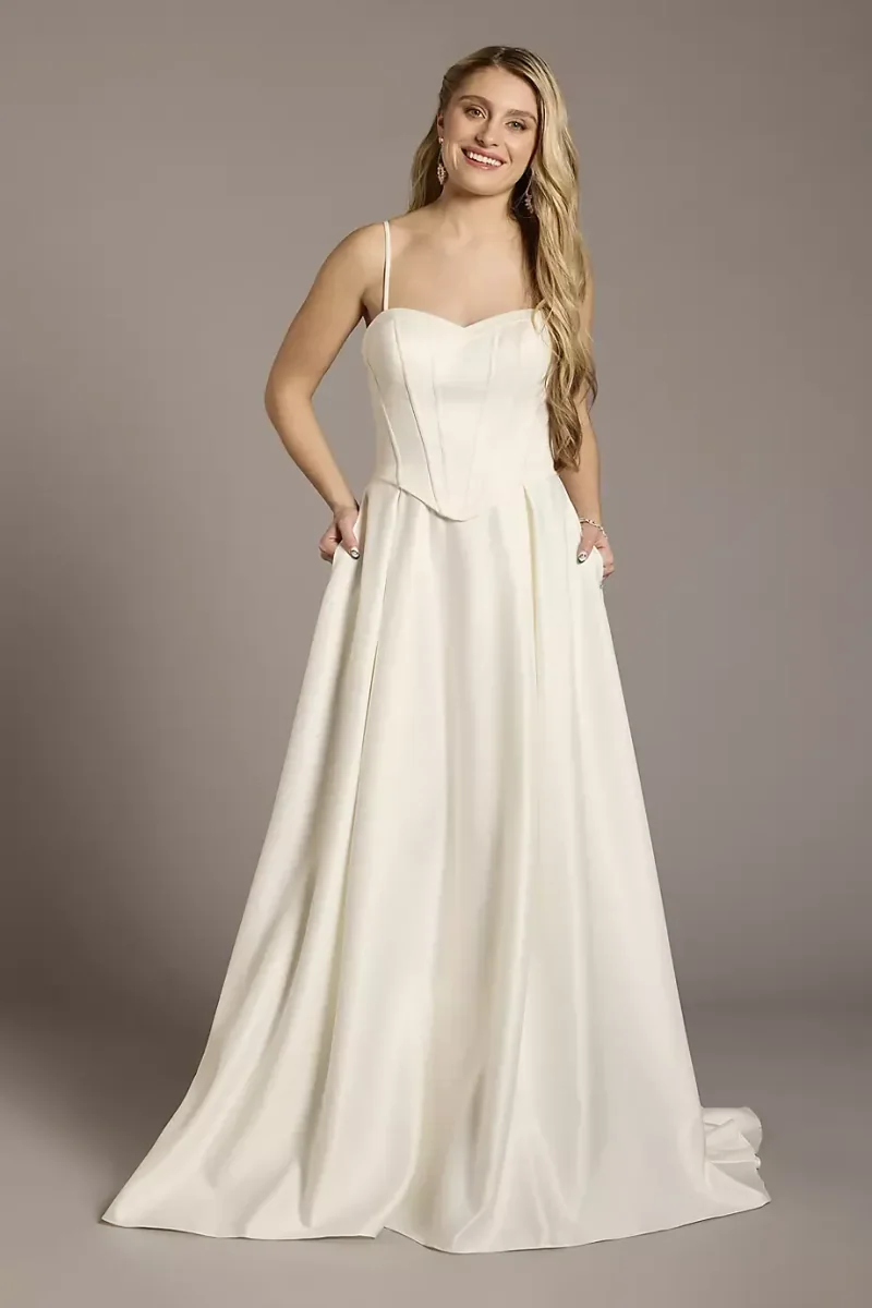 As Is Satin Corset Bodice Ball Gown Wedding Dress in Ivory Size: 4 David's Bridal