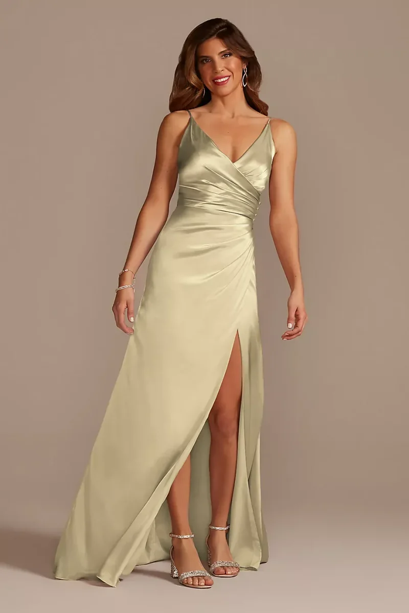 Galina Signature Tall Charmeuse Draped Strappy Dress in Champagne Size: 16 David's Bridal