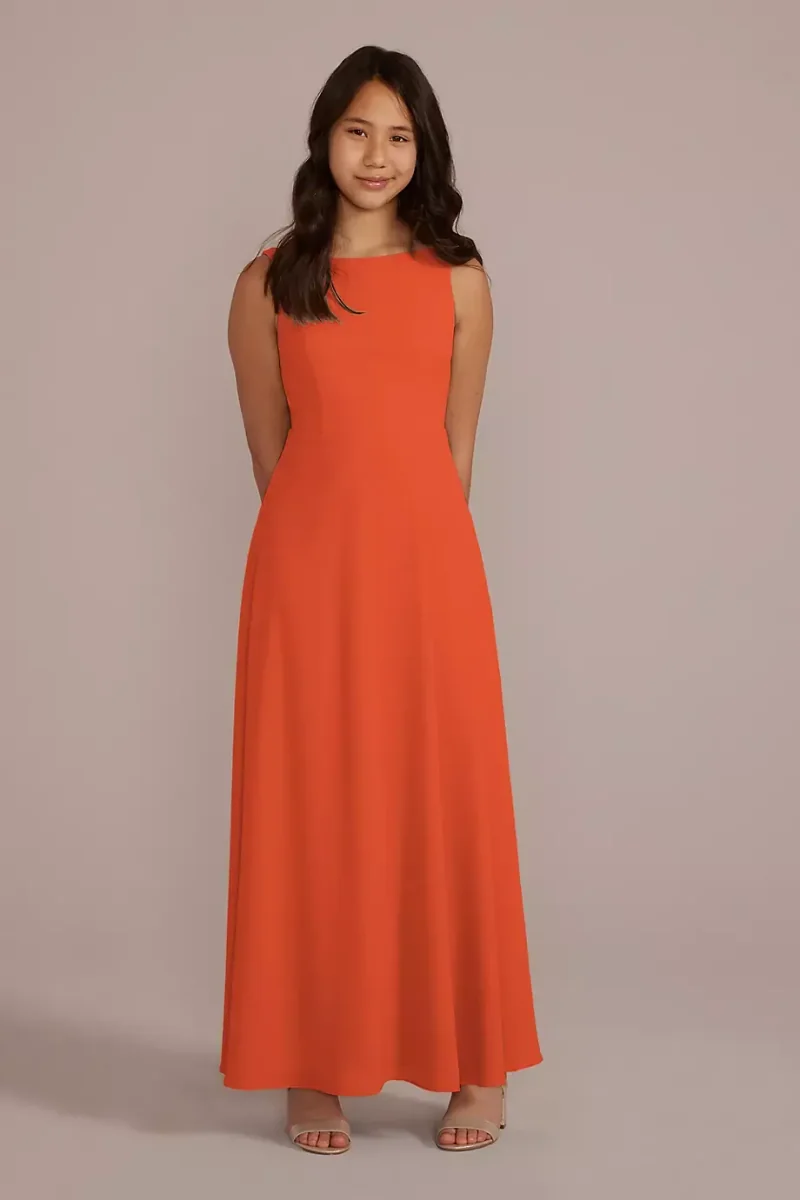 Celebrate DB Studio Chiffon Junior Bridesmaid Dress With Tie Back in Sunset Coral Size: 14 David's Bridal