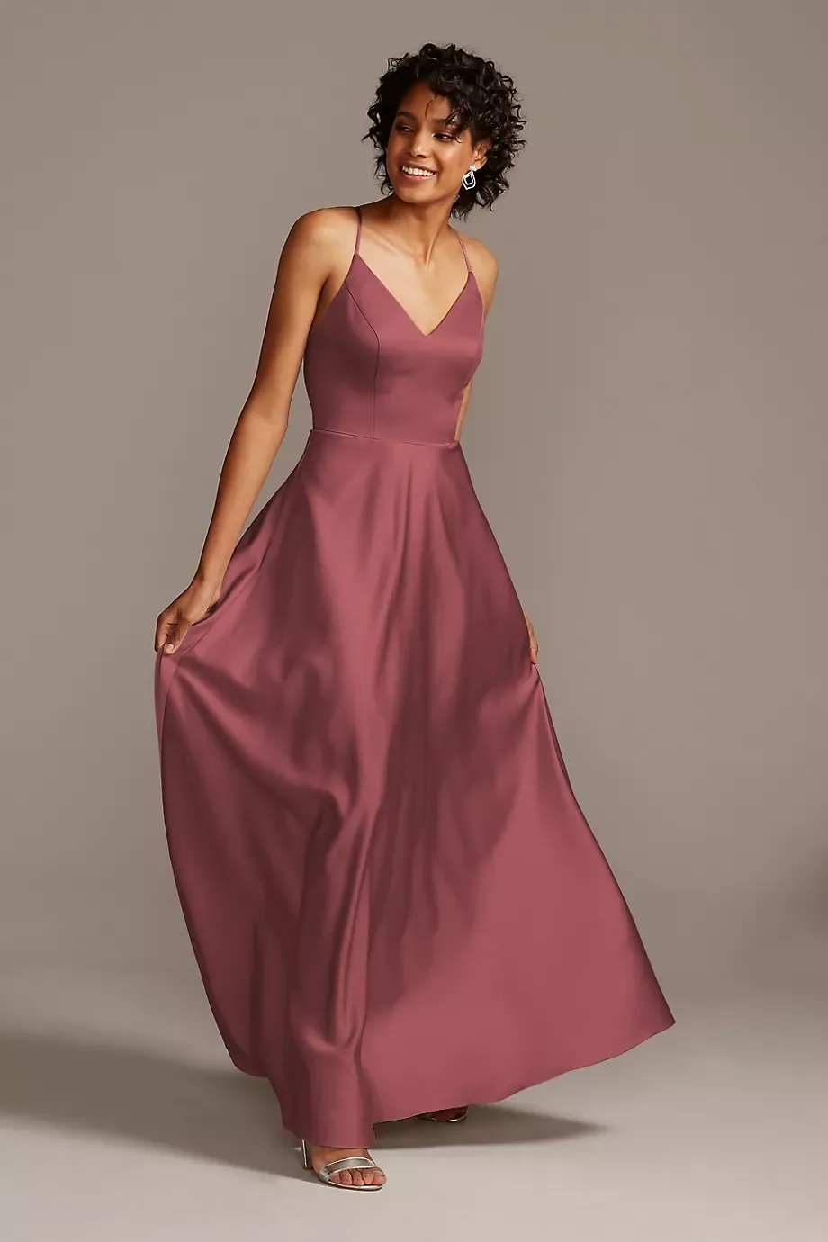 Celebrate DB Studio Spaghetti Strap Satin A-Line Long Bridesmaid Dress in Chianti Size: 10 David's Bridal