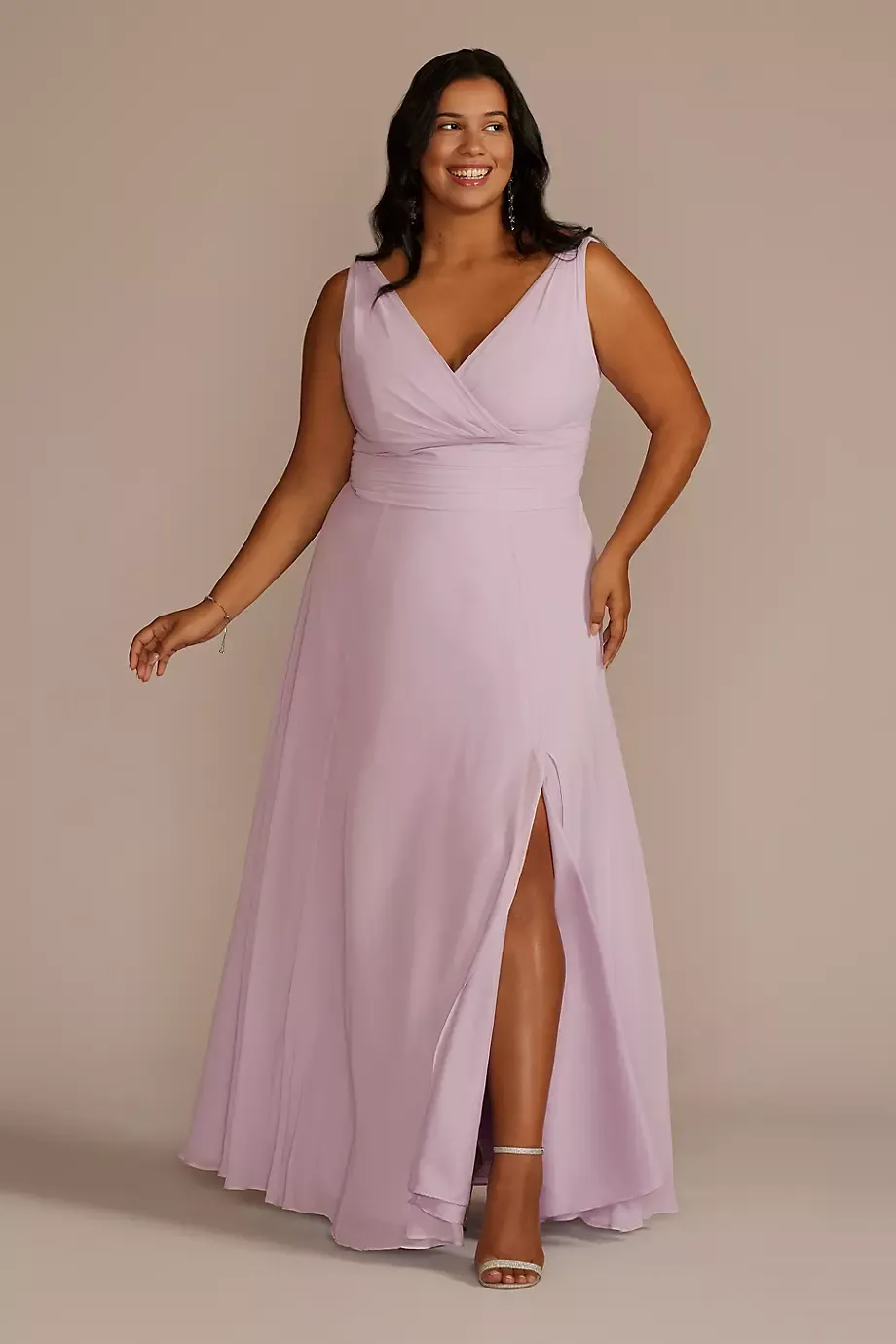 Celebrate DB Studio Long Chiffon Surplice Tank Bridesmaid Dress in Iris Size: 24 David's Bridal