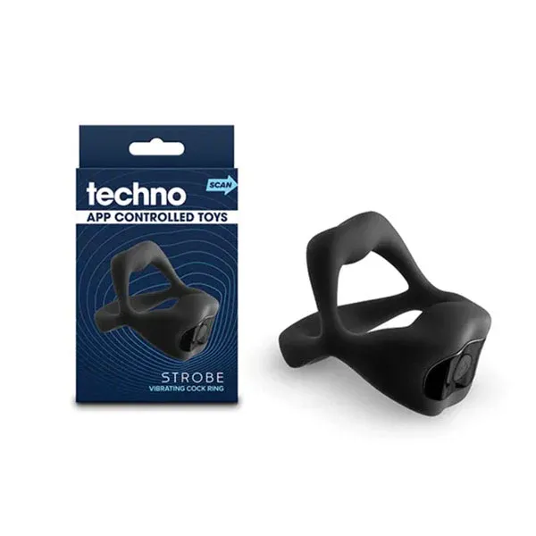 Techno Strobe Rechargeable Vibrating Cock Ring With App Control Black