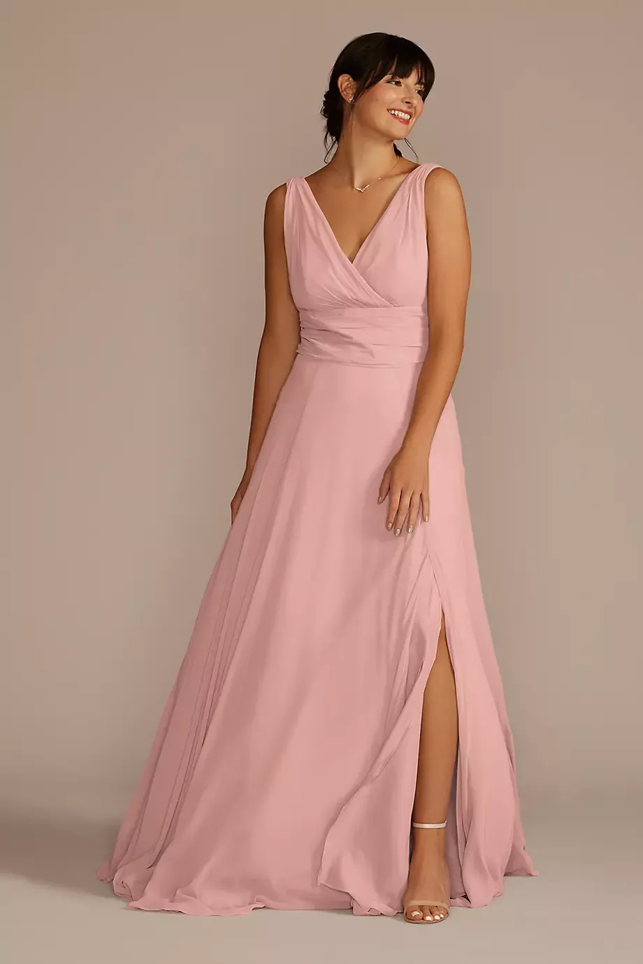 Celebrate DB Studio Long Chiffon Surplice Tank Bridesmaid Dress in Ballet Size: 24 David's Bridal