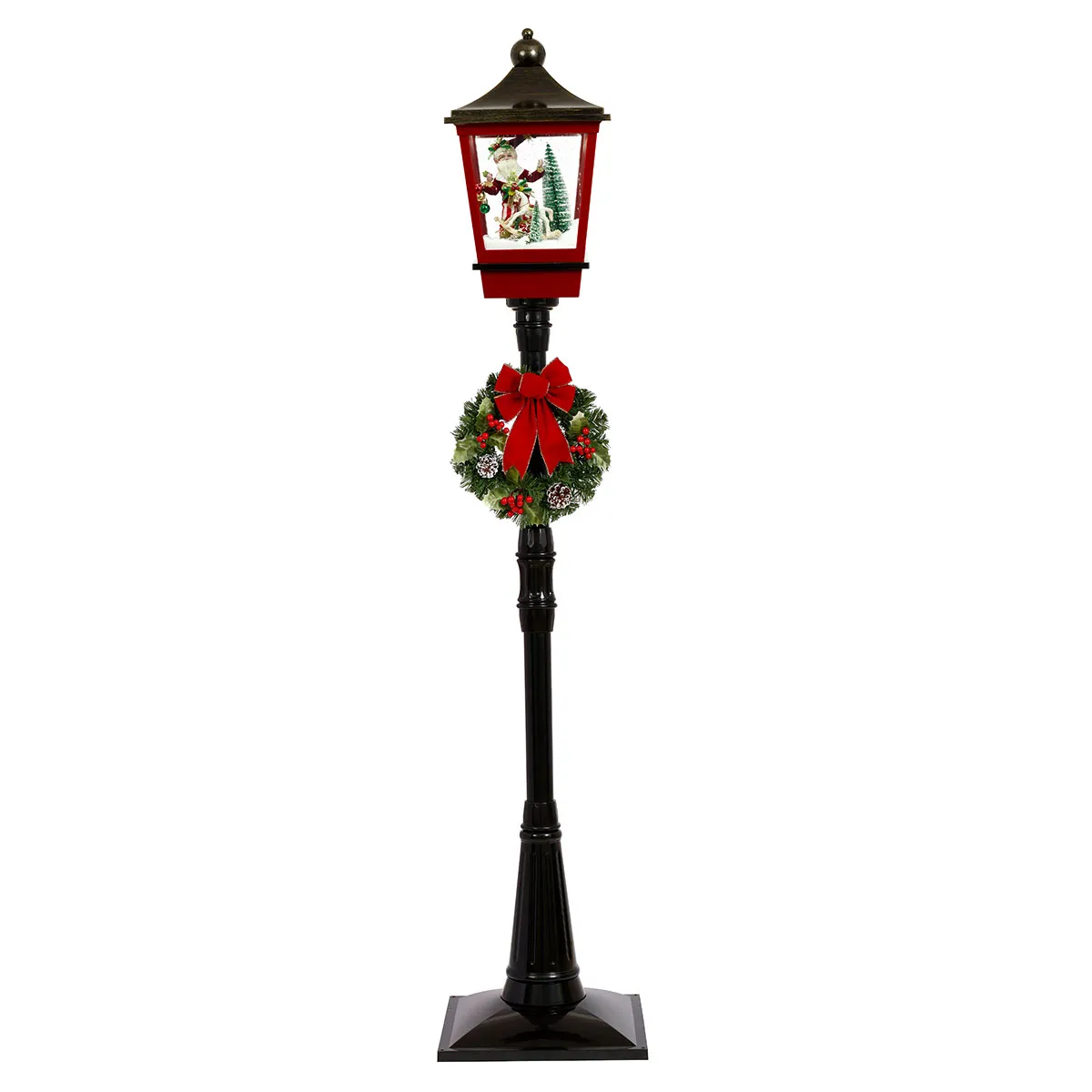 72'' Snowing Lamp Post with Wreath - Elves and Rockinghorse