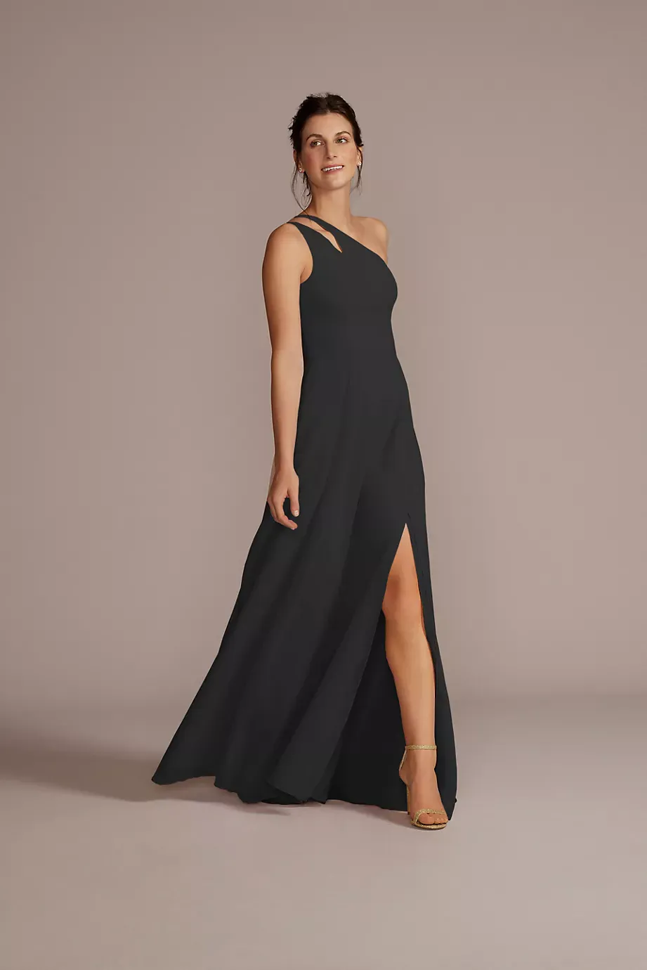 Celebrate DB Studio Tall Chiffon One-Shoulder Cutout Dress in Black Size: 30 David's Bridal