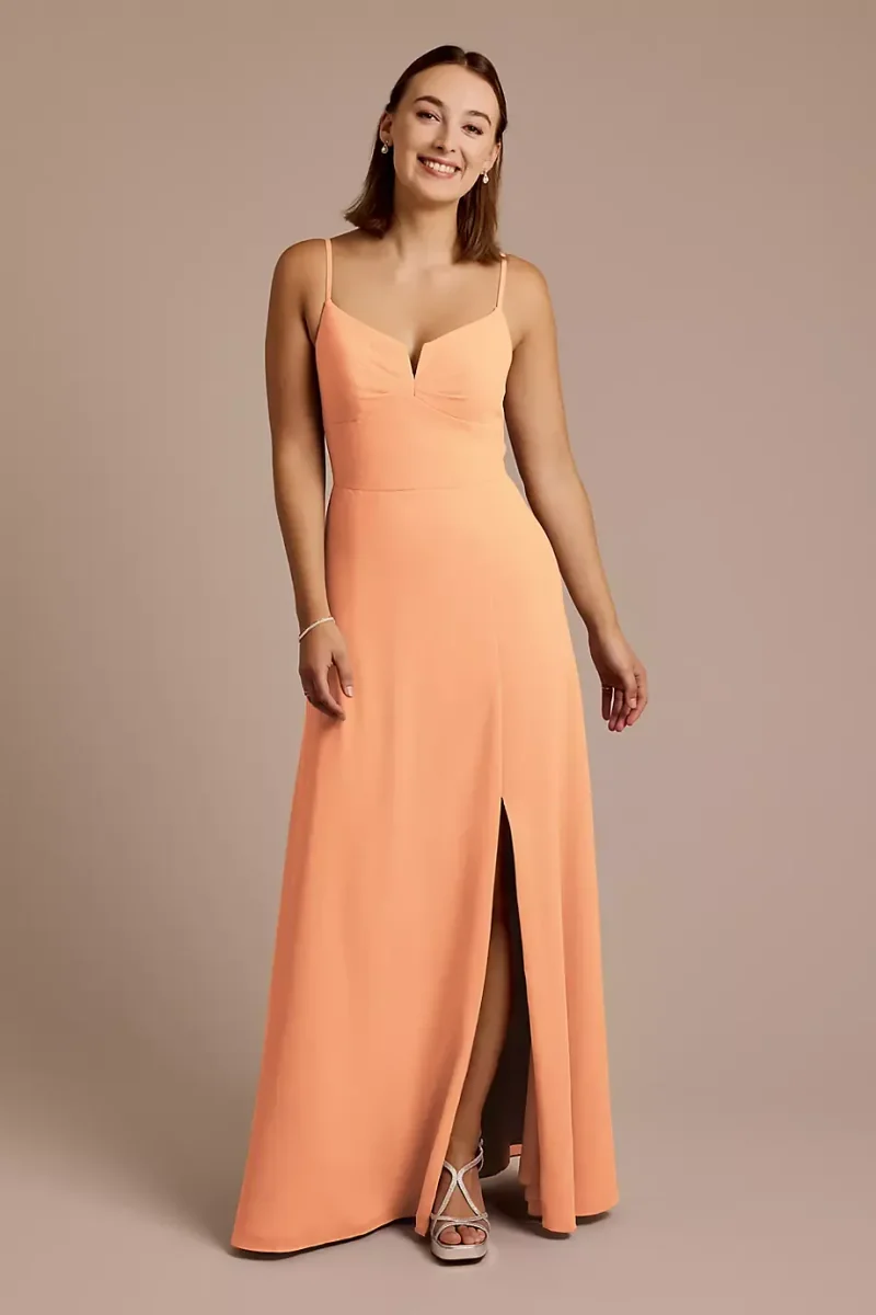 Celebrate DB Studio Chiffon Spaghetti Strap Sheath Dress in Orange Sorbet Size: 22 David's Bridal