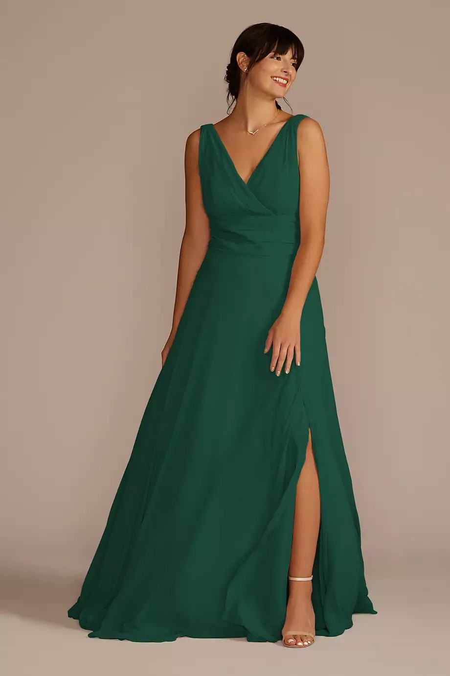 Celebrate DB Studio Long Chiffon Surplice Tank Bridesmaid Dress in Juniper Size: 24 David's Bridal