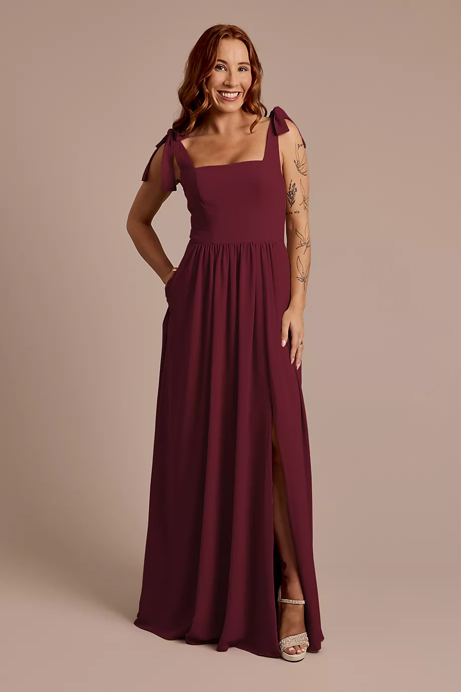 Celebrate DB Studio Chiffon Tie Strap Tank A-Line Dress in Wine Size: 30 David's Bridal