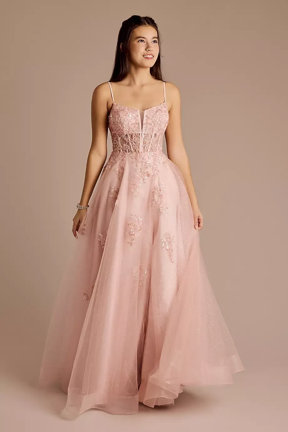 As Is Beaded Applique Glitter Tulle Ball Gown in Petal Size: 6 David's Bridal