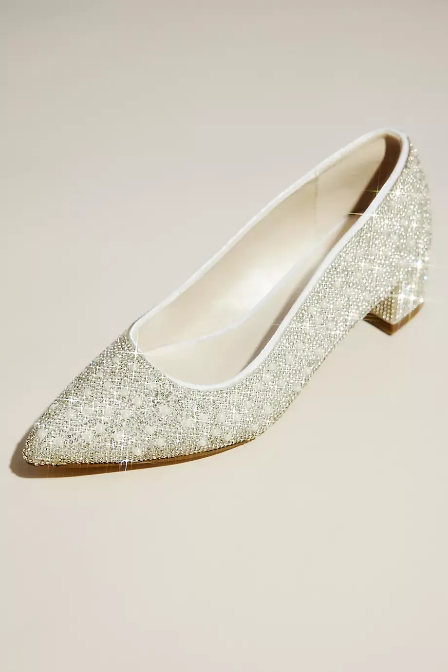Galina Signature Pearl And Crystal Low Block Heel Pumps in White Size: 8 David's Bridal