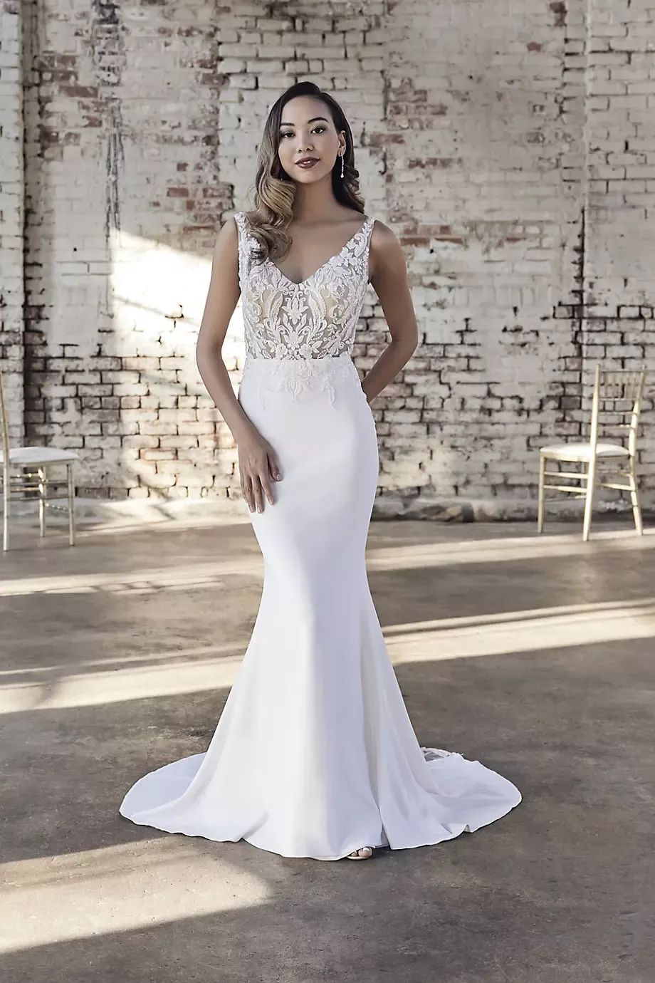 As Is Chiffon A-line Dress With Beaded Bodice And Pleats in Ivory Size: 6 David's Bridal