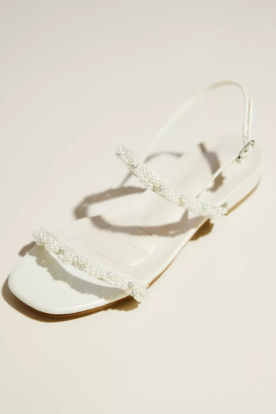 DB Studio Pearl And Crystal Strap Flat Sandals in White Size: 9W David's Bridal
