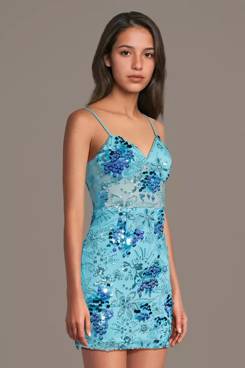 Jules and Cleo Statement Sequin Paillette Mini Dress in Azure Size: 10 David's Bridal