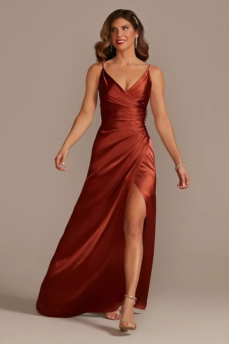 Galina Signature Charmeuse Draped Strappy Dress in Cinnamon Size: 18 David's Bridal