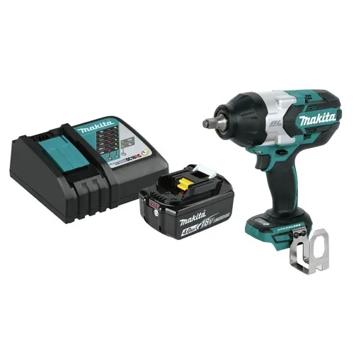 Makita 18V LXT Brushless High-Torque 1/2 in. Square Drive Cordless Impact Wrench with Lithium-Ion Battery and Charger Starter Pack Bundle (4 Ah) - XWT08ZBL1840BDC1