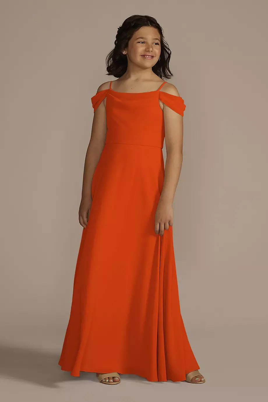 Celebrate DB Studio Chiffon Swag Sleeve Junior Bridesmaid Dress in Sienna Size: 14 David's Bridal