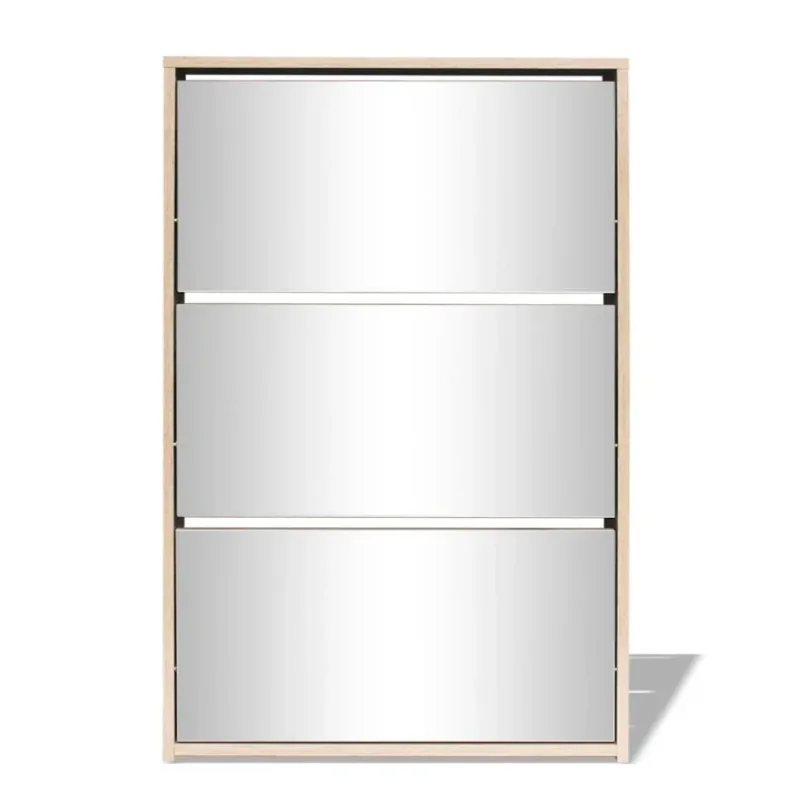 3-Layer Shoe Cabinet Mirror Oak 63 x 17 x 102.5 Cm