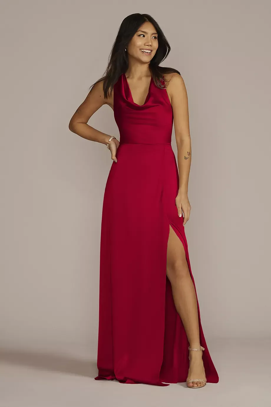 Celebrate DB Studio Stretch Charmeuse Sleeveless Cowl Dress in Apple Size: 22 David's Bridal