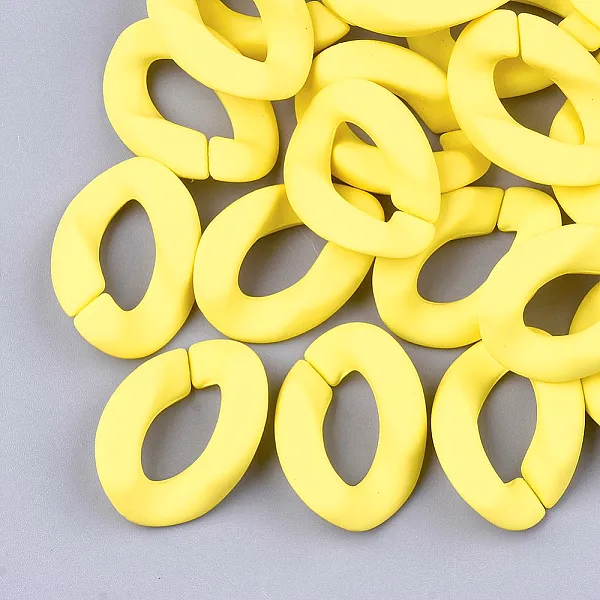 PandaHall Spray Painted Acrylic Linking Rings, Quick Link Connectors, For Curb Chains Making, Rubberized Style, Twist, Yellow, 29x20.5x6mm...