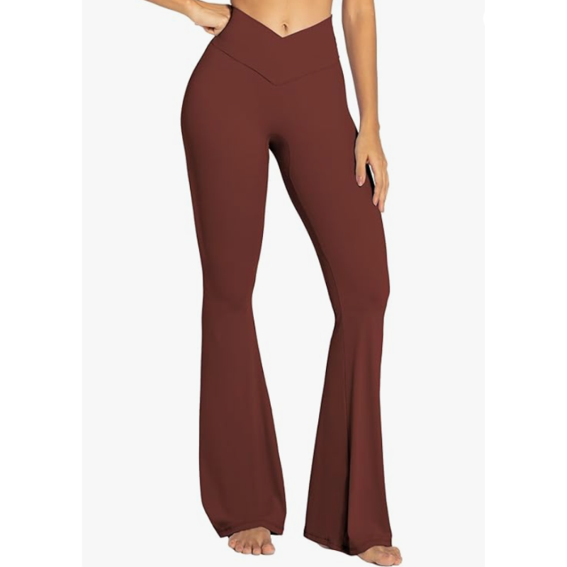 Flare Leggings with Tummy Control Crossover Waist and Wide Leg