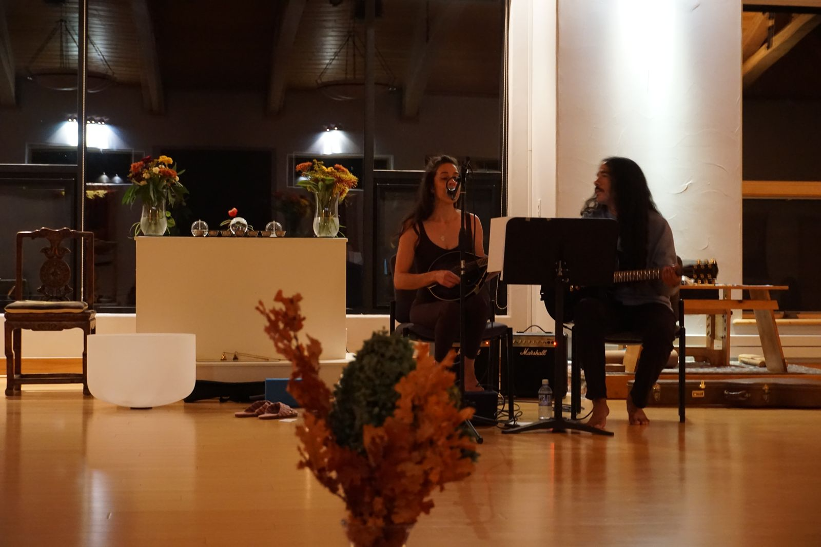 Milena hosting an online event doing robin's breath pranayama