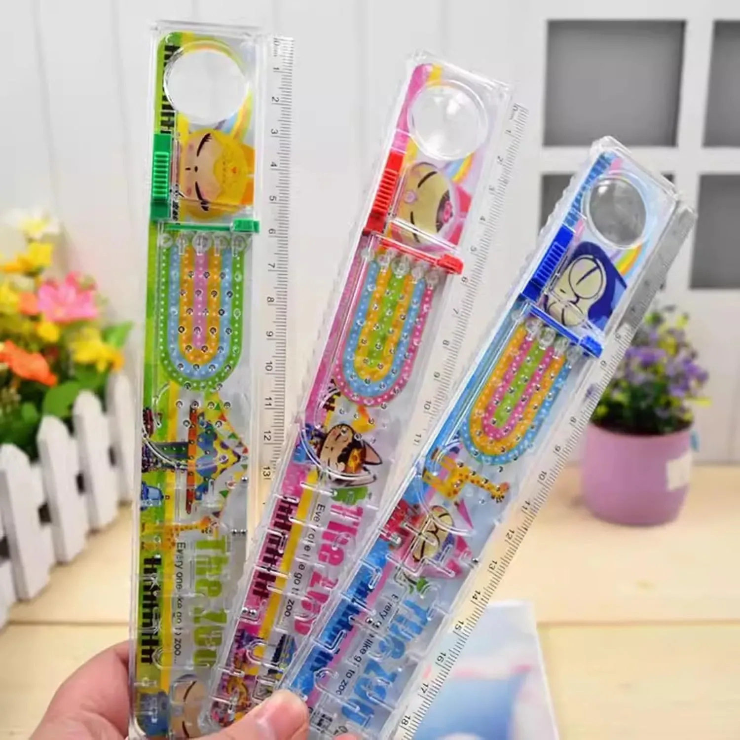 Ruler with Puzzle Labyrinth Game & Pinball Game, Shatterproof Cute Cartoon 20cm Measuring Tools, Back to School Gifts for Kids 1