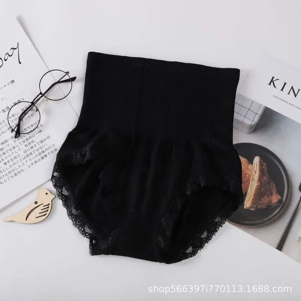 Japanese high waist tummy control seamless hip lifting body shaping comfortable briefs cotton lace edge  Japanese pants 1