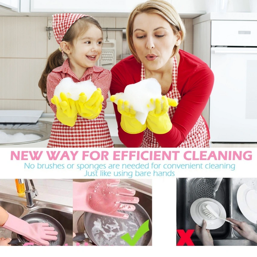 2pcs Silicone Dish Washing Kitchen Hand Gloves, Magic Silicone Dish Washing Gloves 1