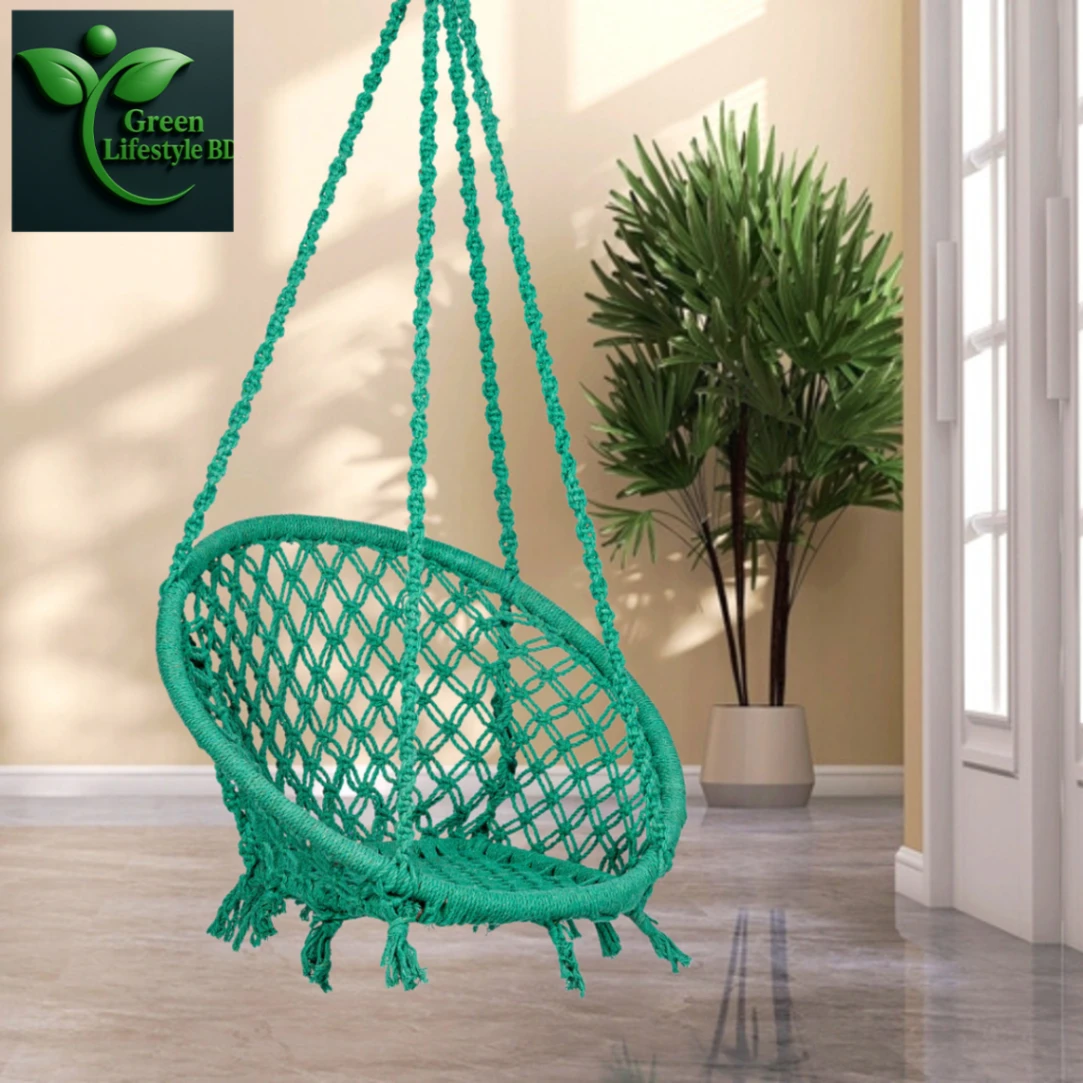 Handmade Round Cotton Swing Chair for Adults &amp; Kids – Indoor &amp; Outdoor Hammock 1