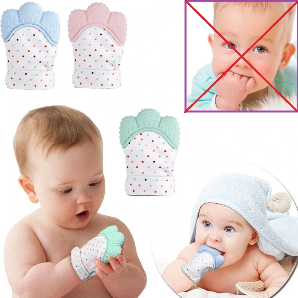 1Pcs Baby Silicone Mitten Teether Glove, Silicone Teething Mitt 1