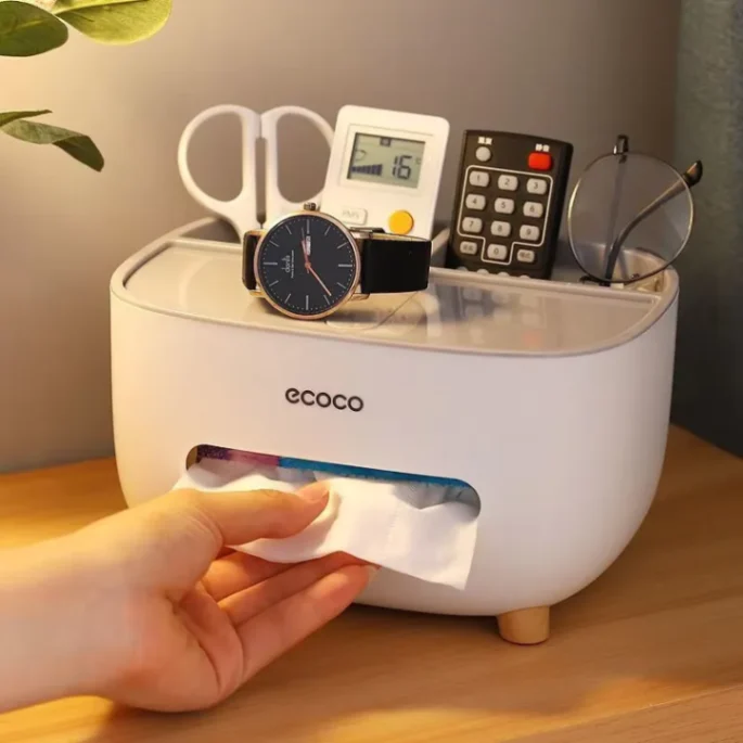 Ecoco Tissue Box, PVC Tissue Box, Multifunctional Box, Pen Holder, Remote Control, Tissue Holder, Storage Box, Cosmetic Tissue Box 1