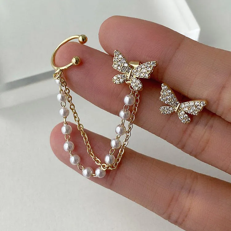 Trendy Korean Elegant Cute Fashionable Rhinestone Butterfly Stud Earrings for Girls Simple Stylish - Pearl Stud Earring for Women Simple New Collection 1