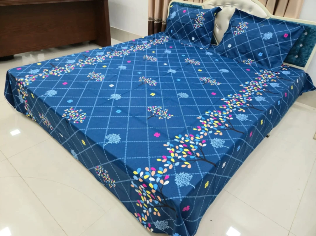 Multicolor king size Bed sheet with two matching pillow cover 1
