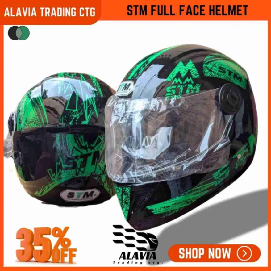 STM Full Face Black & Green STM Graphics Unisex Motorcycle Helmet 1