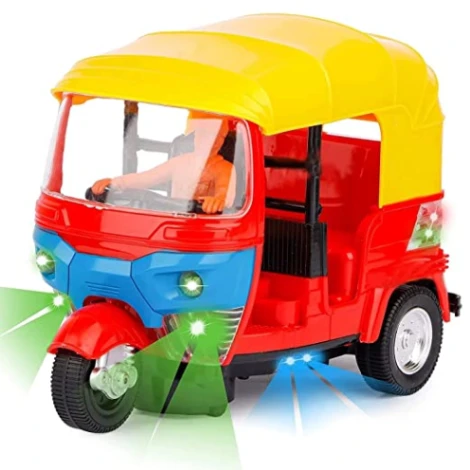 Battery Operated Auto Rickshaw Toy with Music and LED Lights – 3-Wheel Tricycle for Toddlers &amp; Kids 1