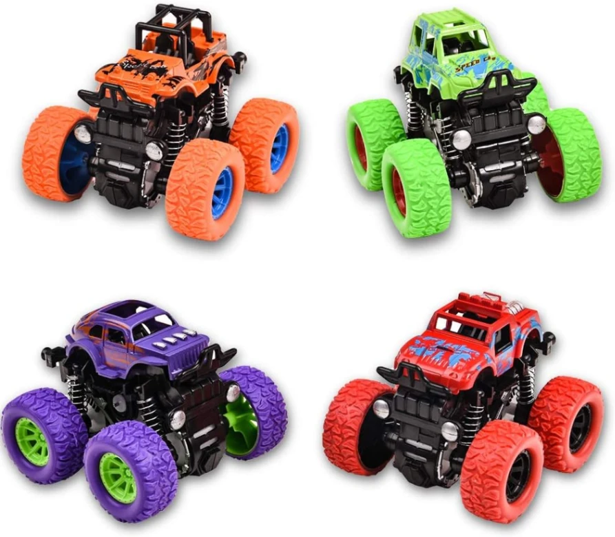 Monster Trucks Pull Back Vehicles Cars Rotation 4 Wheels Drive Durable Friction Powered Push 1