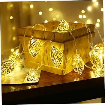 Golden 3D Leaf Metal Fairy String Lights – LED Decorative Bulb Lantern for Home, Wedding &amp; Party 1