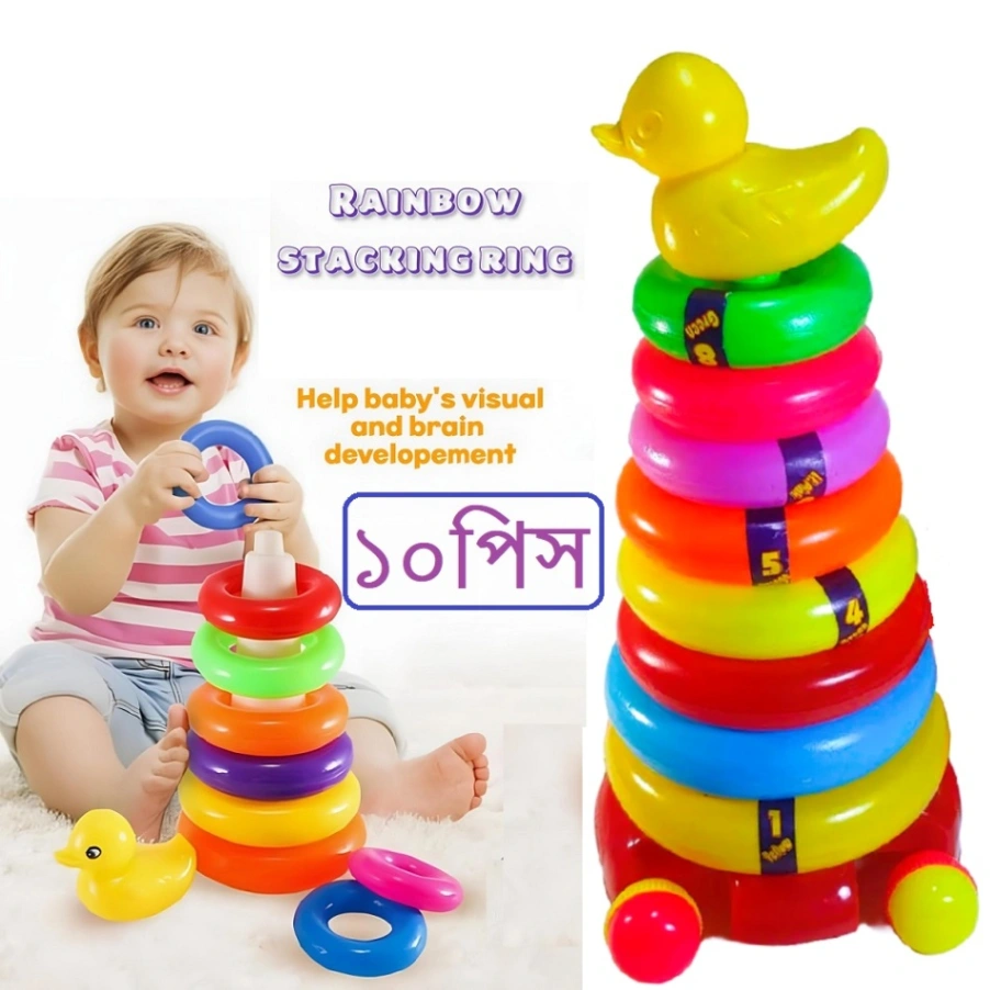 Rings Tower Baby, Colorful Rainbow Tower, Children Stacking Ring, Ring Stacking Pyramid Toy 1