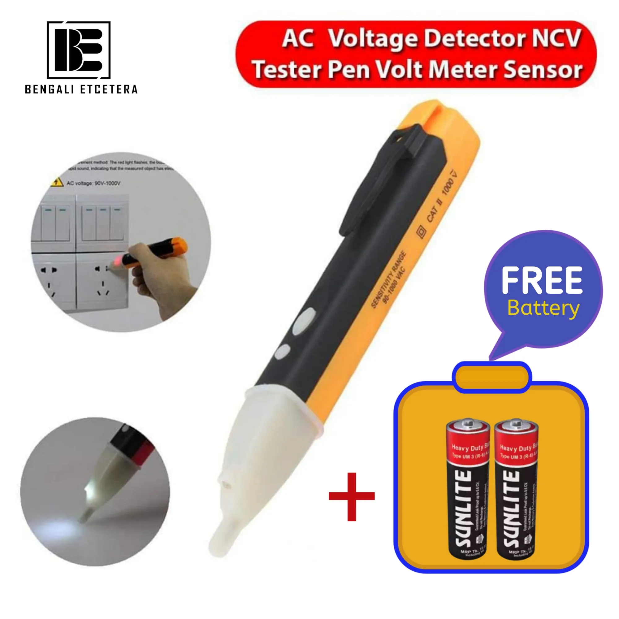 AC Voltage Detector NCV Non-Contact Tester Pen Voltmeter Sensor Test Range 90V to 1000V 1