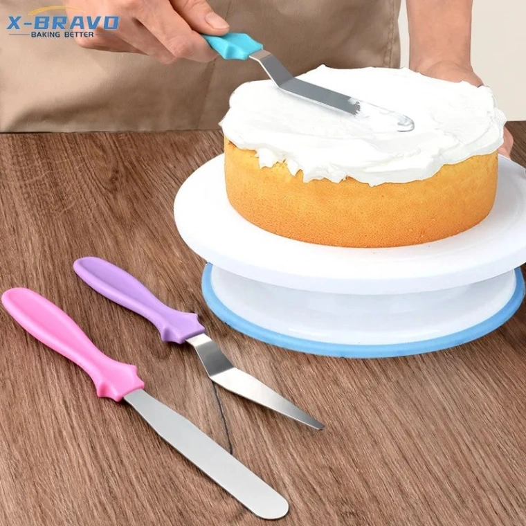 3pcs Stainless steel cream spatula, Butter Cake Cream Smoother Spatula Fondant Pastry Tool, Baking Pastry Cake Decorating Tools 1