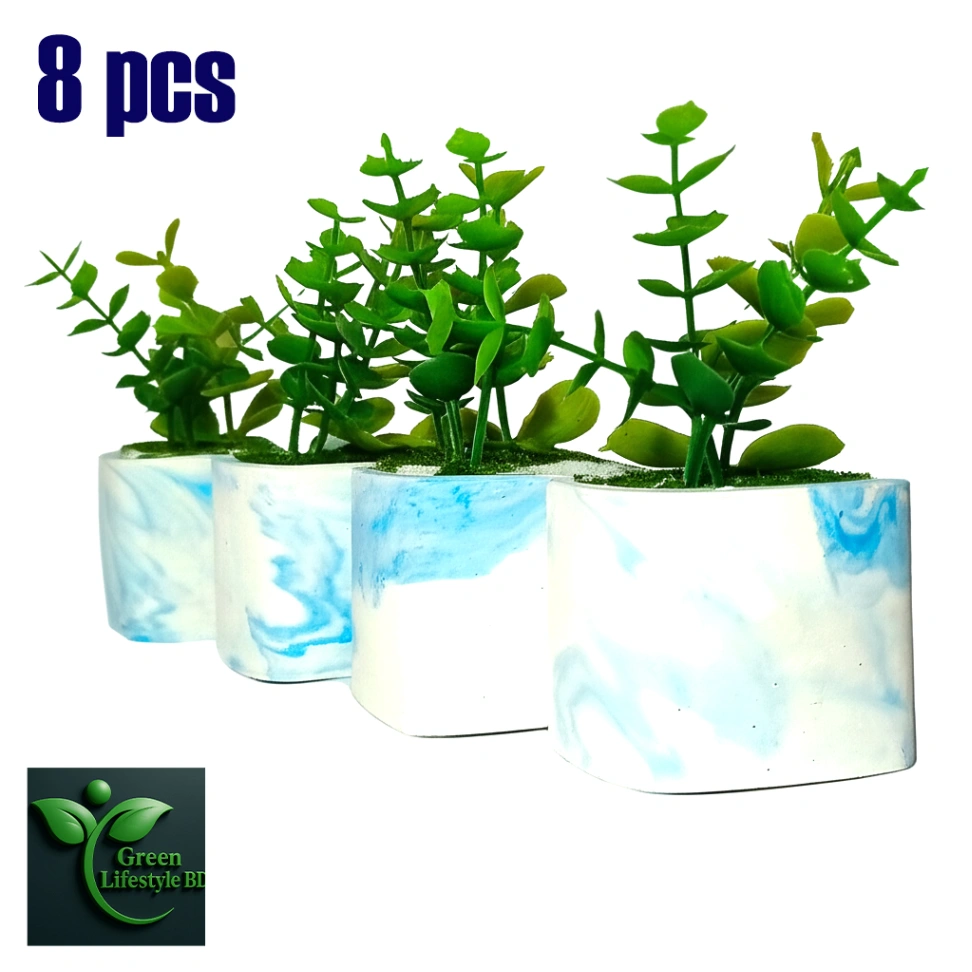 Mini Artificial Plant in Marble Finish Square Cement Pot 1