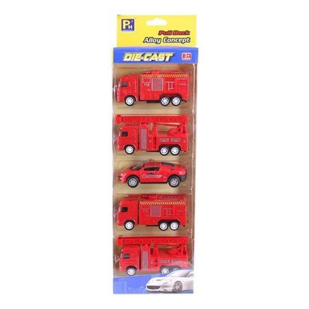 Die Cast Metal Fire Truck Vehicles Sets of 5, Fire Engine Models Car Toys, Mini Rescue Emergency Playset for Kids Boys Girls 1